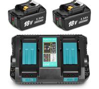 SUBZONAL-2pcs 5.5Ah Batterie pour Makita 18V Batterie BL1850 BL1860 BL1850B avec Chargeur Double Port DC18RD Compatible pour makita Batterie