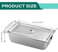 SUBZONAL-3 Pièces Bac Gastronorme, Bac Inox Alimentaire avec Couvercle, Plat Inox Barbecue, Plat Rectangulaire pour Mariner Viande, Escalopes, Empilable Set à Panure, Récipient pour Cuisine (32.5x17.