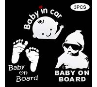 Subzonal-3 Pièces Bébé À Bord Voiture Autocollant Bébé Dans La Voiture Étanche Réfléchissant Voiture Autocollant Bébé Sécurité Signe Autocollants Pour Voiture Pare-Brise Arrière Et Pare-Chocs (Blanc)