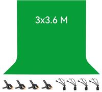 SUBZONAL-3 x 3.6 M Toile de Fond Vert, Green Screen avec 8 Clips Anti-Plis, 100% Polyester Fond Vert Pliable Lavable Durable pour Photographie, Vidéo, Camera, Photo, Prise de Vue Vidéo