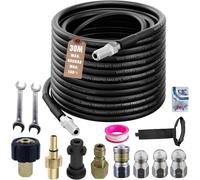 SUBZONAL-30M Déboucheur Canalisation Haute Pression,compatible avec Kärcher k2-k7, Lavor, Bosch, 400 Bar / 5800PSI Tuyau Nettoyeur Haute Pression, Kit Nettoyage Pro avec 4 Buses et 2 Adaptateurs