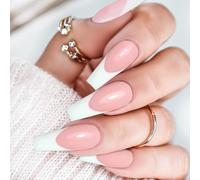 Subzonal-48 Pièces Faux Ongles Artificiels Acrylique Long French Press On Nails Beige Et Blanc Couverture Capsule Ongles Pour Extensions D'ongles Pour Femme Et Fille