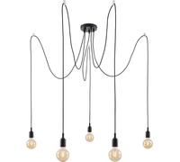 Subzonal-50389 Luminaire En Suspension Neordic Ketil 5 Flammes Araignée Max. 5x20 Watts Lampe Suspendue Noir Éclairage De Plafond Silicone, Suspension Métal E27