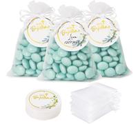 Subzonal-50pcs Sachets En Organza Blanc 12x9cm Pochette Cadeau Sachets Bonbons Avec Étiquettes Baptême Croix Imprimé Faveur De Baptême Pour Baptême