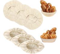 Subzonal-6 Pièces Tissu Pour Pain, 25cm Rond/Ovale Tissu En Lin (3 Pièces Chacune), Doublure En Tissu Pour Panier, Tissu En Lin Pour Banneton À Pain, Doublure De Panier À Pain, Pour Faire Pain Et Son