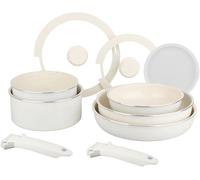 Subzonal-716977 Batterie De Cuisine 10 Pcs En Aluminium Blanc ¿ Revêtement Céramique Sain Sans Pfas ¿ 2 Poêles Ø20/28, 2 Casseroles Ø18/20, 1 Sauteuse Ø26 + 3 Couvercles ¿ Tous Feux Dont Induction