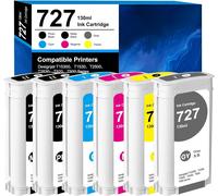 SUBZONAL-727 Cartouche d'encre Remplacement pour HP 727 Cartouche d'encre B3P21A B3P22A B3P23A B3P24A Compatible pour HP DesignJet T1530 T2500 T920 T930 T1500 (Noir, Noir Photo, Cyan, Magenta, Jaune,
