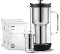 SUBZONAL-Aarke Purifier, Carafe d'eau Filtrante en Verre et en Acier Inoxydable, 2.4L + Lot De 3 Sachets De Recharge De Filtres Enriched