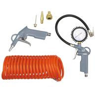 SUBZONAL-ABAC 6 Pièces Kit d'Accessoires Pour Compresseur G-813, Comprenant un Gonfleur de Pneus avec Manomètre, une Soufflette, un Tuyau en Spirale de 5 m, 3 Embouts de Gonflage, Pression Max. 8 Bar