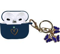 SUBZONAL-AIIEKZ Compatible avec Coque AirPods 3 2021, Coque en Silicone Souple avec Motif C?ur Doré pour AirPods 3ème Génération, avec Porte-clés Papillon Mignon (Bleu Nuit)