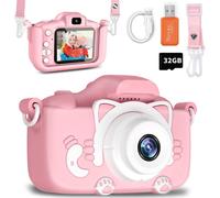 SUBZONAL-Appareil Photo Enfant Fille Garçon, Caméra Numérique 1080P HD 40MP avec Carte 32 Go pour Enfants de Plus de 3 Ans, Idéal Cadeau de Noël Anniversaire Fête, Pink-Cat