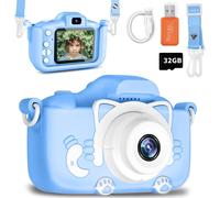 SUBZONAL-Appareil Photo Enfant Fille Garçon, Caméra Numérique 1080P HD 40MP avec Carte 32 Go pour Enfants de Plus de 3 Ans, Idéal Cadeau de Noël Anniversaire Fête, Bleu-Chat