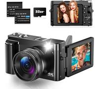 SUBZONAL-Appareil Photo Numérique 4K 48MP Autofocus Appareils Photo Numériques avec Écran Rabattable à 180° De 3"", Appareil Photo Compact 4K avec Carte De 32 Go, Zoom Numérique 16X pour Débutants, Ad