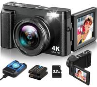 SUBZONAL-Appareil Photo Numérique 4K 48MP avec Ecran 3'' Rabattable de 180° Appareil Photo Compact Autofocus 16X Zoom Flash Intégré 20 Filtres Camera Digital avec 2 Batterie, 1 Carte de 32G