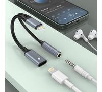 SUBZONAL-Apple MFi Certified 2-IN-1 Lightning to 3.5mm Headphone Jack Adapter for iPhone and Charger Dongle,Earphones Converter Splitter Support Music+Charge+HiFi+Mic+Control for iPhone (Can't Call)