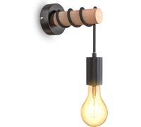 Subzonal-Applique Murale, Design Rétro Industriel, Bois & Métal, Éclairage Salon & Chambre, Douille E27, Pour Ampoule Led 10w Max, Noir