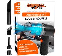 SUBZONAL-Aspirateur Voiture à Main sans Fil Maison et Bureau - Aspiral DuoAir Mini Aspirateur Souffleur Portable 2en1 avec Chargement USB Rapide et 4 Accessoires Inclus - Dimensions 14x15,5x5,5cm