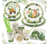 Subzonal-Assiette Dinosaure Anniversaire Garcon 24 Invités Kit Vaisselle Jetable Anniversaire Enfant Fournitures Fête D'anniversaire Enfants Party Fête Mariages Baby Shower Noël