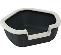 Subzonal-Bac Litiere Pour Chat, Maison De Toilette Pour Chat, Bac À Litière D'angle, Avec Bords Hauts Et Entrée Basse, 57,5 X 51,5 X H 22 Cm, Bac À Litière D'angle Dama, Noir