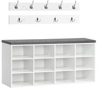 SUBZONAL-Banc à Chaussures, Banc de Rangement avec 12 Compartiments, Étagère à Chaussures, Porte-Manteau, 100 x 30 x 48 cm, Entrée, Couloir, Chambre, Blanc et Gris EWT112HX01