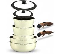 Subzonal-Batterie De Cuisine 9 Pièces Induction ¿ Poêles & Casseroles Avec Poignées Amovibles ¿ Revêtement Antiadhésif Effet Granit Sans Pfas ¿ Couvercles Verre ¿ Tous Feux (Beige)