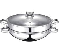 Subzonal-Baumalu - Wok & Wok Vapeur 2-En-1 - Acier Inoxydable - Tous Feux Dont Induction - Couvercle En Verre Avec Bords Inox Et Trou Vapeur - Avec Légumier Et Panier - Poignées En Métal - Ø32cm