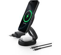 Subzonal-Boostcharge Chargeur 2-En-1 Aimanté Et Pliable, Station De Recharge Compatible Magsafe, Certifié Qi2, 15 W, Pour Iphone 17, Iphone Air, Airpods, Pixelsnap, Adaptateur 30 W Inclus - Noir