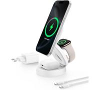 Subzonal-Boostcharge Station De Charge 3-En-1 Pliable, Chargeur Induction Compatible Magsafe, Certifié Qi2, 15 W, Pour Iphone 17, Air, Apple Watch, Airpods, Pixelsnap, Adaptateur 36w Inclus - Blanc