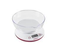 SUBZONAL-BP.802 Balance de cuisine numérique, bol transparent amovible, aliments solides et liquides, capteur haute précision, jusqu'à 5 kg, affichage LCD, unités Gram et Libre, Blanc/Rouge