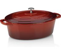 SUBZONAL-Bräter Gusseisen oval 6 Liter, Induktion Gussbräter mit Deckel backofengeeignet CALIDO, Gusseisen Topf emailliert