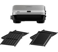 SUBZONAL-Braun SnackMaker 5 SM5006 Grille-pain avec plaques pour grill et gaufre, gaufre Maker avec plaques en fonte d'aluminium, plaques amovibles et plateau de collecte pour lave-vaisselle, 800 W,