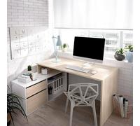 SUBZONAL-Bureau Gardena, Bureau Multi-Positions pour Le Bureau ou la Chambre, Table d'étude d'angle Polyvalente, 139x92h75 cm, Blanc et Chêne