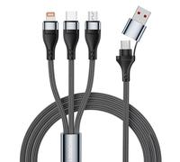 SUBZONAL-Câble de Chargeur Multi, Câble de Charge Rapide USB A/USB C 5 en 1 avec Connecteur iPone/Micro/Type C, pour iPhone, Samsung Galaxy, Casques, Banque d'alimentation, Caméra, Câble Tressé en Ny