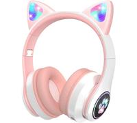 SUBZONAL-Casque Audio Enfants Bluetooth avec Microphone HD/Lumières LED, Volume Limité 85dB, Son Stéréo pour Smartphone, iPad, Tablet, Kindle, Ecole (Rose)
