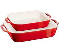 Subzonal-Ceramique Lot De 2 Plats À Four Rectangulaires En Céramique Rouge Cerise 2 Pièces (20 X 16 Cm Et 27 X 20 Cm)