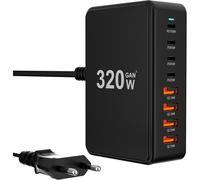 SUBZONAL-Chargeur USB C Multiple: 320W GaN 8 Ports Chargeur Rapide USB C Adaptateur PD QC 3.0 avec 4 USB-C et 4 USB-A pour Smartphones, Tablettes et Appareils USB