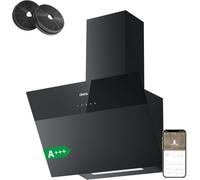 SUBZONAL-Ciarra CBCF6736H Hotte Aspirante Inclinée 60 cm - Classe A - 650m³/h - Filtre à Charbon Inclus - WiFi -Commande Tactile- 3 Vitesses et Fonction Boost - LED Dimmable - Verre Dépoli