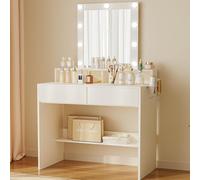 SUBZONAL-Coiffeuse avec éclairage LED et Miroir, luminosité et température de Couleur réglables, Table cosmétique avec 9 Ampoules LED, Blanc