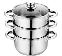 Subzonal-Combiné Vapeur 3 Corps En Acier Inoxydable - Poignées Fixes - Cuisson Saine Et Respectueuse Des Vitamines - Pour Induction, Gaz Et Électrique - Couvercle En Verre Avec Sortie Vapeur (22cm)