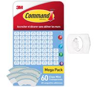 Subzonal-Command Crochets De Fixation, Lot De 60 Mini-Crochets Transparents Et De 68 Petites Bandes Adhésive - Pour La Décoration Des Guirlandes Lumineuses, Accrochage Sans Dommage