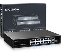 SUBZONAL-Commutateur PoE 16 port non géré, 16 port PoE+@250W, 2 ports de liaison montante Gigabit, 1 port SFP, commutateur Power Over Ethernet réseau 19 port, mode VLAN, AI Watchdog 19 pouces RackMo
