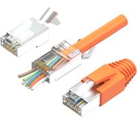 SUBZONAL-Connecteur RJ45 Fiche Cat 7 Embout Ethernet POE Pass Through RJ45 Câble Connecteur Ethernet à Serti CAT7 CAT6a CAT6 AWG23 avec décharge de traction protection anti-pliage passe-fil orange Lo