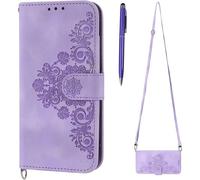 SUBZONAL-Coque avec Cordon pour Samsung Galaxy A52 5G/4G/A52S 5G, Collier pour Étui en Cuir PU Portefeuille Coque avec Fente Carte, Fermeture Magnétique und Flip Béquille Antichoc TPU Housse (Violet)