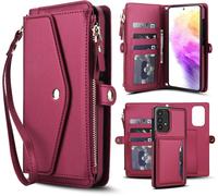 SUBZONAL-Coque pour Samsung Galaxy A53 5G Portefeuille avec Verre Trempé et Cordon Porte Carte Magnétique Chaine Cuir à Clapet Étui Housse Support Galaxie A 53/5G 53 G5 S53 53A 4G Téléphone Case Roug