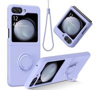 SUBZONAL-Coque pour Samsung Galaxy Z Flip 5 5G Support-Anneau à 360 Silicone Liquide avec Lanyard Doublure Interieure Souple Etui de Pretection Antichoc pour Samsung Z Flip 5-6.7''(Violet)