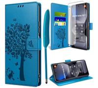 SUBZONAL-Coque pour Xiaomi Redmi Note 15 4G / 5G avec Verre Trempé, Étuis Rabat Folio Anti-Choc Protection Housse Cuir PU Portefeuille Fermeture MagnétiqueEmplacements CartesStand Feature - Bleu