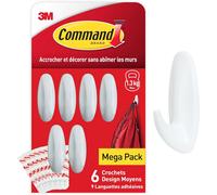 SUBZONAL-Crochets Design Moyen, Modèle Blanc - Lot de 6 Crochets et 9 Languettes Moyennes - Pour Accrocher et Décorer Sans Abîmer