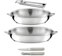Subzonal-Cuisinox - Eclipse - Set Cuisson Et Coutellerie - Poêles 24/28 Cm Inox, Éplucheur Et Couteau Office - Poignée Amovible Inox - Compatible Tous Feux Dont Induction