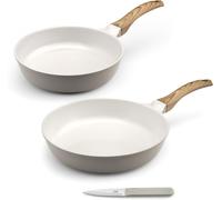 Subzonal-Cuisinox - Mythic - Set Cuisson Et Coutellerie - Pôele 24/28 Cm, Couteau Office - Revêtement En Céramique Blanche - Poignée Fixe Soft Touch Effet Bois - Sans Pfoa Et Pfas