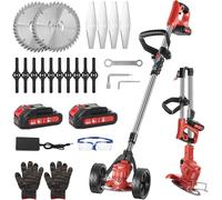 SUBZONAL-Débroussailleuse Électrique sans Fil 21V avec Roues ¿ Coupe-Bordure Léger et Pliable, 3 Types de Lames, 2 Batteries 4.0Ah, Chargeur Rapide ¿ pour Jardin, Pelouse, Herbe et Bordures (YKEU-CCJ